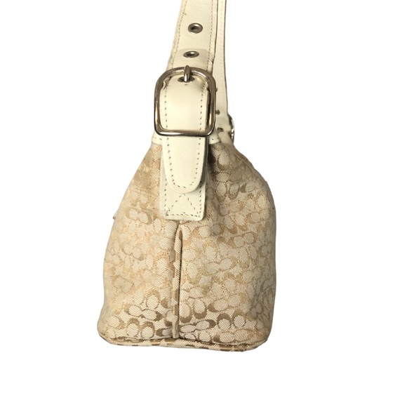 PURSE - Women's Vintage 90's/Y2K Coach Signature Canvas Bag In Beige/Gold/White - Picture 6 of 16